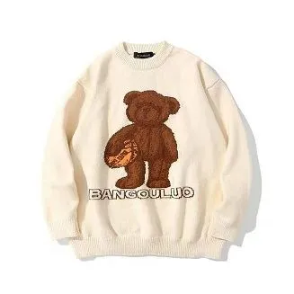 Vintage Bär Cartoon Jacquard Herren Pullover